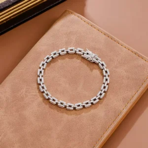 RENSINO Cuban 925 Sterling Silver Bracelet Ins Niche Simple Design Temperament Moissanite Bracelet