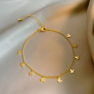 RENSINO Cuban Chain Anklet Leg Chain Butterfly Non Tarnish Waterproof 18k Gold Plated Stainless Steel Anklets