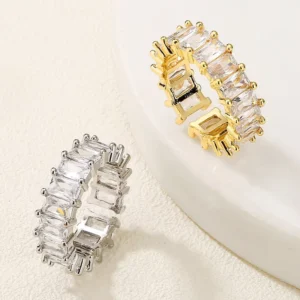 RENSINO Cubic Zircon Open Band Ring Size Adjustable Gold Plated