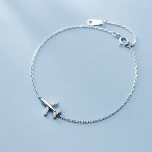 RENSINO Cubic Zirconia Airplane Shape Charm Bracelet 925 Sterling Silver Chain Hand Zircon Bracelets Fashion Jewelry for Women