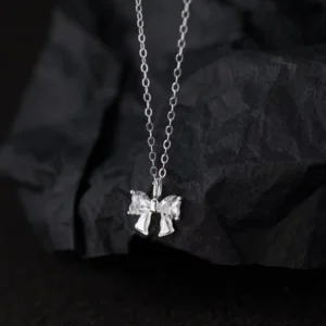 RENSINO Cubic Zirconia Bowknot Pendant 925 Sterling Silver Necklace Fashion Jewelry for Women