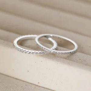 RENSINO Cubic Zirconia Eternity Ring 925 Sterling Silver Wedding Band for Women