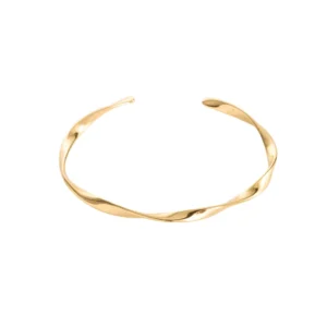 RENSINO Cuff Bracelet Gold Plated 925 Silver Plain Sterling Jewelry Twisted Bangle