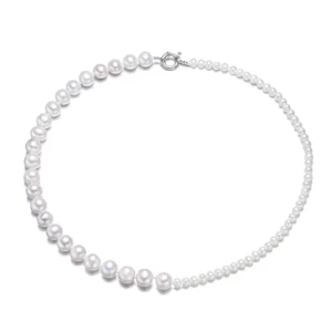 RENSINO Cultured Freshwater Pearl Beaded Necklace Earrings Set 925 Sterling Silver Rhodium Plated