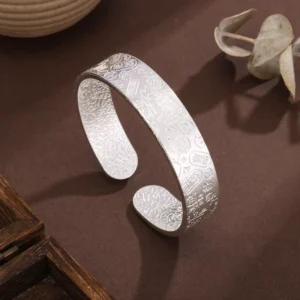 RENSINO Cupronickel Silver plated Bracelet Wide Edition Ancient Fa Ji Yan Lotus Bracelet Opening High grade All match Fortune making