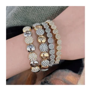 RENSINO Curface Full Zircon Diamond Elastic Bangle 18K Gold 925 Silver Plated Tarnish Free Copper Fashion Jewelry Bracelet