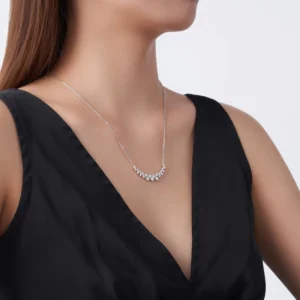 RENSINO Curved Smile Moissanite Pendant Necklace 925 Silver CZ Diamond Simulant Chain Necklace for Bridal & Mother’s Day Gift