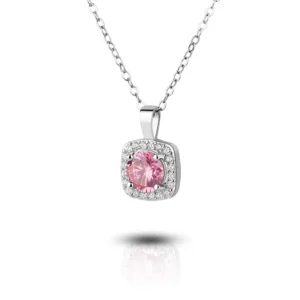 RENSINO Cushion White Pink Blue CZ Pendant Necklace 925 Silver Classic Daily Jewelry Simple Everyday Necklace For Women
