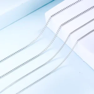 RENSINO Custom 100% Italian 925 Sterling Solid Silver Necklace Rhodium Plated Silver 925 Thick Curb Chain Women’s Wedding Gift