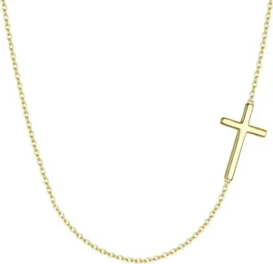 RENSINO Custom 14K Gold Plating Hypoallergenic Sterling Silver Crossed Clavicle Necklace for Church