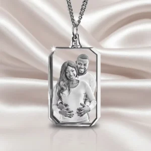 RENSINO Custom 3D Laser Engraved Rectangle Crystal Photo Necklace Personalized Memorial Hanging Glass Gift Dropshipping