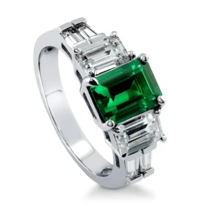 RENSINO Custom 5A CZ Zirconia Emerald Stone Green Engagement Ring Diamond 925 Sterling Silver Jewelry Wedding Rings For Women