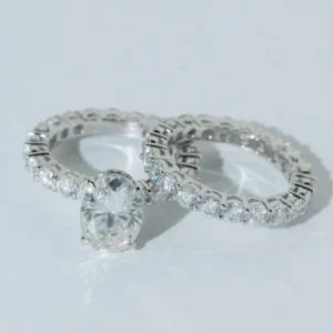RENSINO Custom 7.7ct Lab Grown Diamond Pave Ring Couple Set IGI Certified 925 Silver Oval Cut Claw Wedding Rings Fine Jewelry