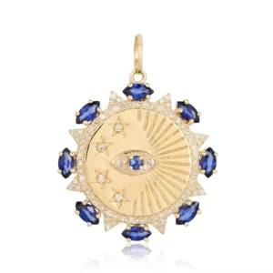 RENSINO Custom 925 Silver Jewelry Minimalist Aquamarine Pendant pink Eye Round Coin Marquise Charm for Necklace