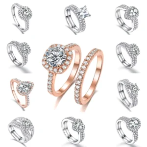 RENSINO Custom 925 Silver Rose Gold Oval Pear Heart Princess Heart Round Cut CZ Wedding and Engagement Ring Set with IGI Certificate