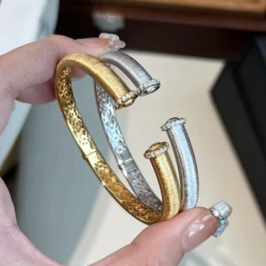 RENSINO Custom 925 Sterling Silver 18K Gold & Rhodium Plated Luxury Vintage Brushed Bangle for Women Gift Party