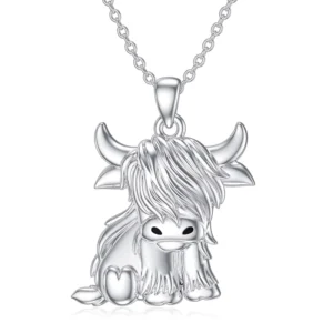 RENSINO Custom 925 Sterling Silver Animal Scottish Highland Cow Necklace Jewelry