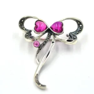 RENSINO Custom 925 Sterling Silver Butterfly Design Engagement Brooch Pin Inlay Corundum Ruby Jewelry for Women Gift