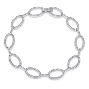 RENSINO Custom 925 Sterling Silver CZ Oval Link Chain Bracelet For Women