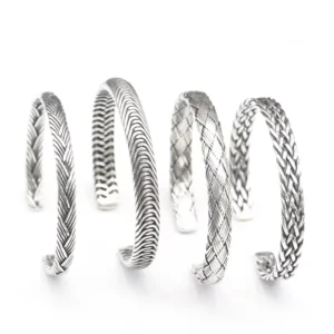 RENSINO Custom 925 Sterling Silver Cuff Bracelet Bangle Jewelry for Men