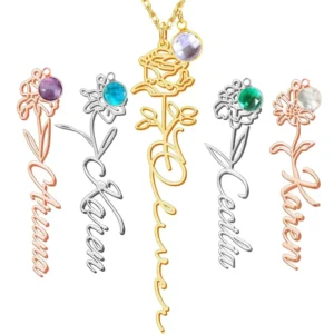 RENSINO Custom 925 Sterling Silver DIY Cut Carved Name Birthday Flower Necklace