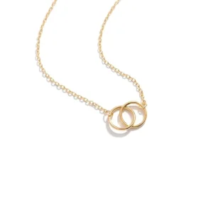 RENSINO Custom 925 Sterling Silver Dainty Jewelry 18K Gold Plated Double Linked Ring Interlocking Eternity Hoop Circle Infinity Necklace