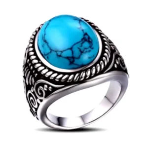RENSINO Custom 925 Sterling Silver Engagement Vintage Antique Turquoise Men Rings Jewelry Gift Accessory