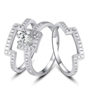 RENSINO Custom 925 Sterling Silver Fashion Jewelry Three Layer Zircon Wedding Ladies Finger Rings Sets for Women