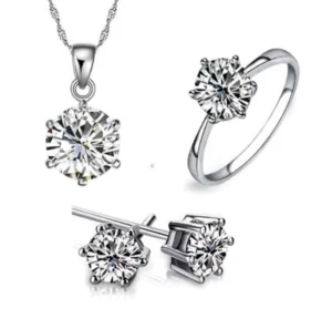 RENSINO Custom 925 Sterling Silver Fashion Luxury Jewelry Sets CZ Zirconia Necklace Earrings Ring for Women