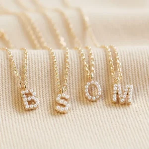 RENSINO Custom 925 Sterling Silver Gold Plated Jewelry Tiny Letter M V H B Alphabet Pendant Pearl Initials Necklace for Women Girls