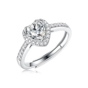 RENSINO Custom 925 Sterling Silver Heart Engagement Moissanite Ring for Women