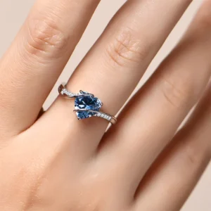 RENSINO Custom 925 Sterling Silver Heart Shape Women Engagement Anniversary Party Blue Spinel Rings for Women