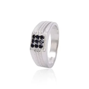 RENSINO Custom 925 Sterling Silver Men’s Ring with Black Zircon Fashion Claw Setting Luxury Fine Jewelry for Wedding and Party