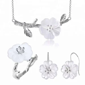 RENSINO Custom 925 Sterling Silver Natural Crystal Earrings Rings Necklace Jewelry Sets Flower in the Rain Original Design for Women