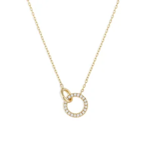 RENSINO Custom 925 Sterling Silver OEM ODM Jewelry Ladies 18K Gold Plated Double Circle Minimalist Zircon Interlocking Pendant Necklace