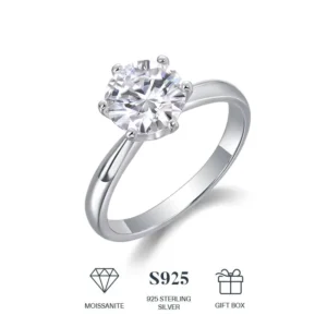 RENSINO Custom 925 Sterling Silver Platinum Plated Brilliant Cut 2CT VVS GRA Certified Moissanite Diamond Wedding Ring for