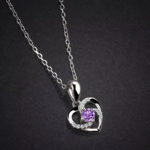 RENSINO Custom 925 Sterling Silver Rhodium Plated Round Crystal Gemstone Zircon Bamboo Chain Heart Pendant Necklace Fine Jewelry
