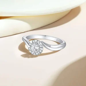 RENSINO Custom 925 Sterling Silver Set Wedding Ring 18K Gold Plated with Round Brilliant Cut Zircon Moissanite Gemstone for Engagement