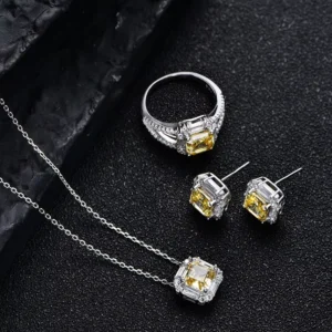 RENSINO Custom 925 Sterling Silver Wedding Jewelry Set European American Style with Full Diamond Zircon Fine Jewelry for Women’s Party