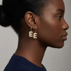 RENSINO Custom A Z Letter Hoop Earrings 18K Gold Plated Stainless Steel Initial Alphabet CZ Earrings Jewelry