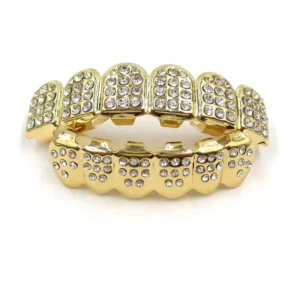 RENSINO Custom American 8 Tooth Punk Style Zircon Grillz Iced Out Gold Plated Unisex Body Jewelry for Men