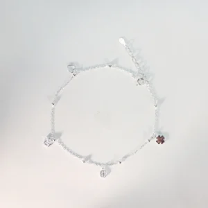 RENSINO Custom Anklet Cubic Zirconia Rhodium Plated Foot Chain Silver 925 Clover Heart Butterfly Anklet Jewelry Sterling Silver Anklet