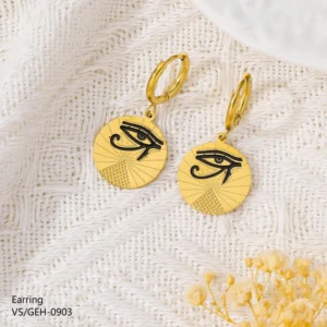 RENSINO Custom Anti Allergy Waterproof 18K Gold PVD Plated Stainless Steel Evil Eyes Texture Drop Earrings Hypoallergenic Gift