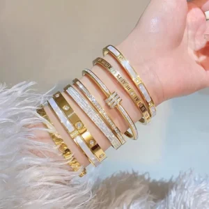 RENSINO Custom Bangle Fashion Charm Bracelet Mixed Bracelet Gold Zircon Waterproof Stainless Steel Bracelet Jewelry Supplier