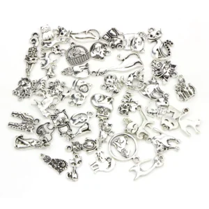 RENSINO Custom Cat Antique Silver Color Cute Cat Pendant Charms for Jewelry Making
