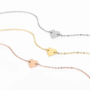 RENSINO Custom Chain Personalized Name Bracelet 316 Stainless Steel 18K Gold Silver Heart Shape Women Chain Charm Bracelet