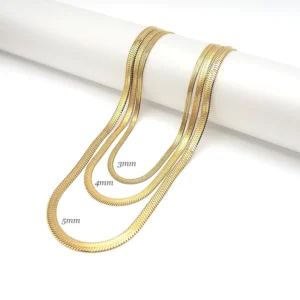 RENSINO Custom Charm Jewelry Designer Manufacturer 925 Silver Snake Bone Gold Plated 3mm Bold Herringbone Chain Necklace