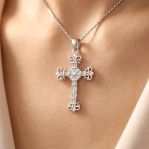 RENSINO Custom Christian Cross Charm Pendant Rhodium Plated Sterling Silver Jewelry for Women & Children