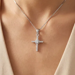 RENSINO Custom Christian Cross God Charm Pendant Rhodium Plated Sterling Silver with Cubic Zirconia Unisex Gift Jewelry