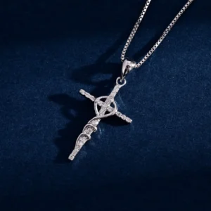 RENSINO Custom Christian Cross God Charm Pendant Rhodium Plated Sterling Silver with Cubic Zirconia Women Men Unisex Gift Jewelry